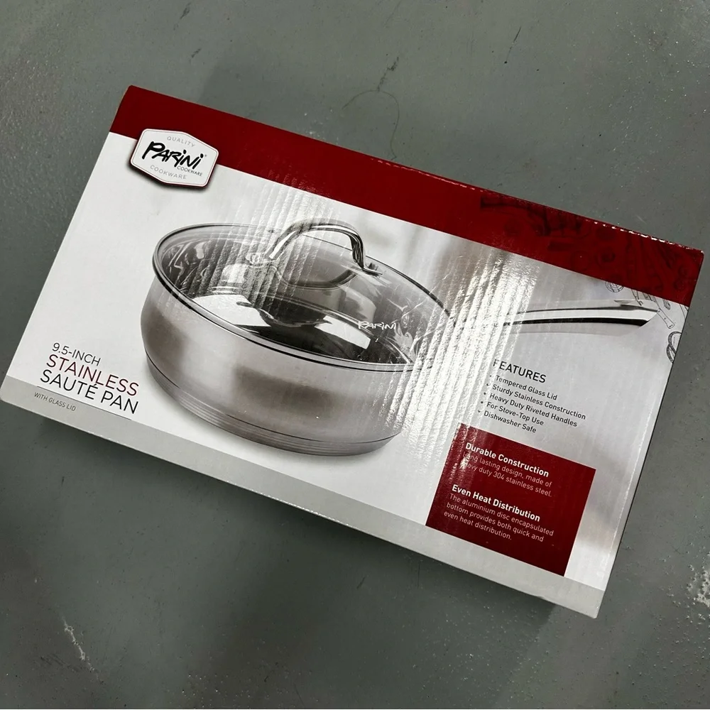 PARINI 9.5-inch Stainless Steel Sauté Pan With Glass Lid